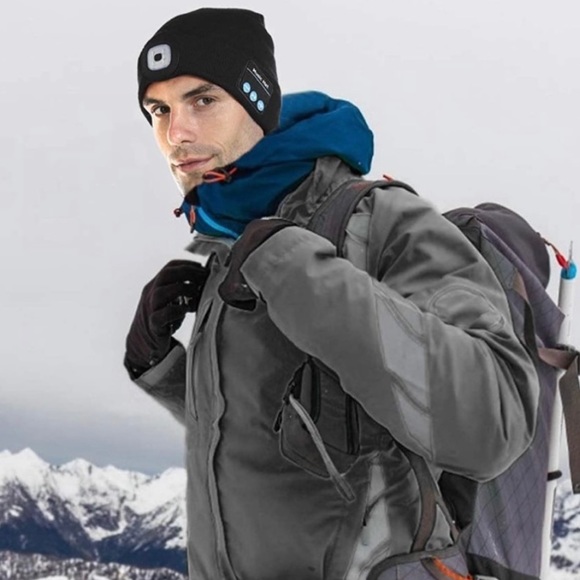 Unisex Bluetooth Beanie Hat with LED Headlamp, Built-in Speaker/Mic, Headphones - Picture 6 of 7